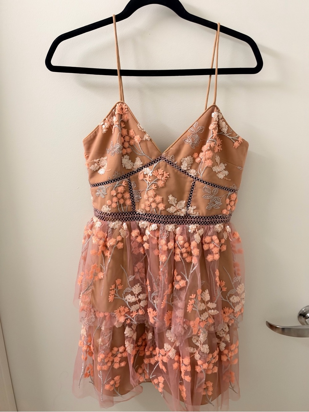 Self Portrait Girls Floral Embroidered Peach Party Dress